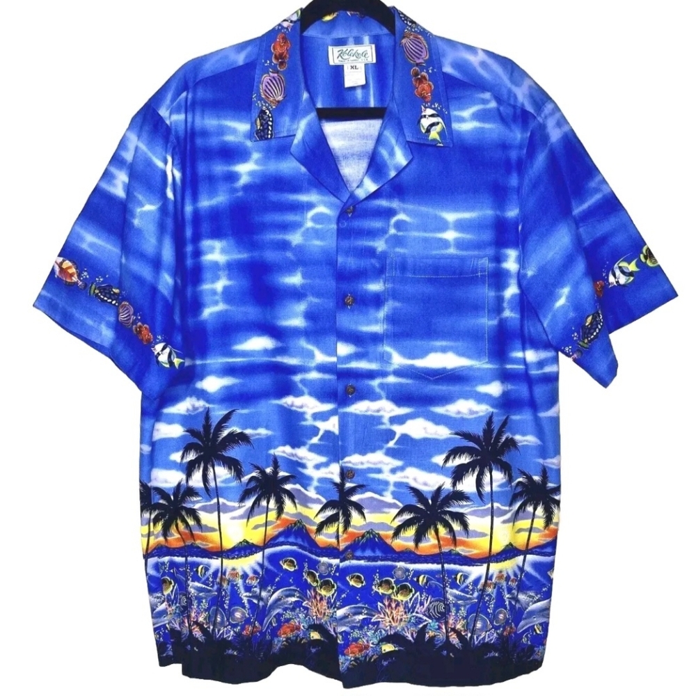 Vintage Kole Kole Mens Made in Hawaii XL Beach Ocean Print Button Up Shirt